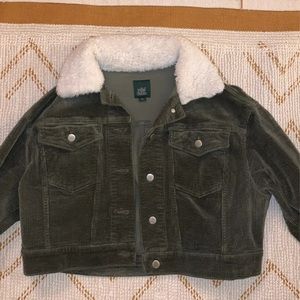 Green Corduroy jacket with fuzzy collar
